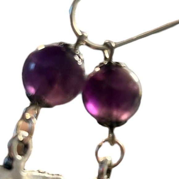 Hand Crafted Earrings Dragonfly Amethyst Dangle Silver Long Pierced - Picture 6 of 7